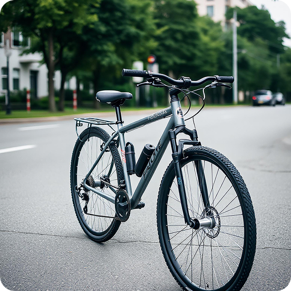 A hybrid bicycle parked in a urban setting